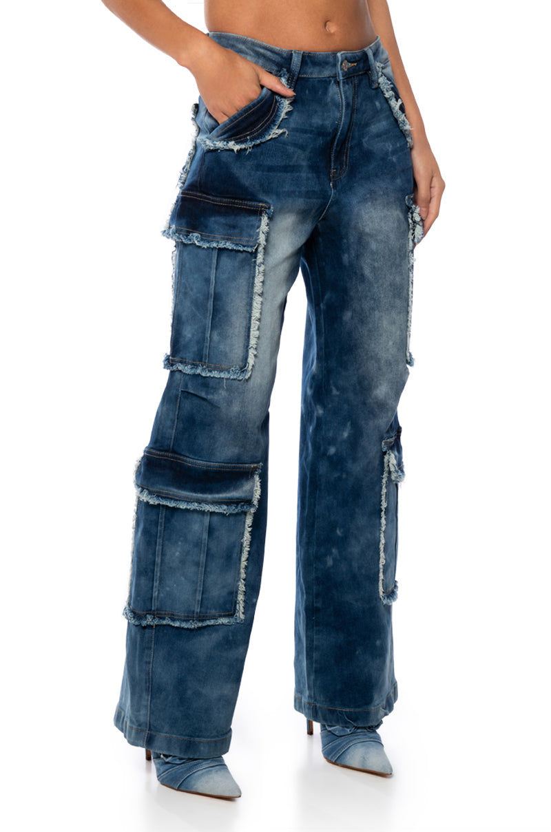 Side View Baby Girl Denim Cargo Pants