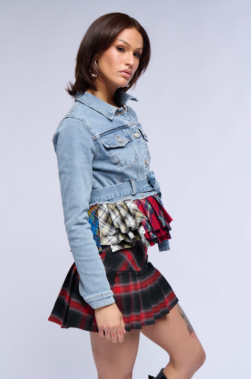 Detail View Baby Girl Plaid Peplum Denim Jacket