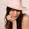 Front View Baby Pink Red Lined Pearl Band Brim Hat