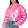 Front View Back At It Pink Puffer With Zip Of Scarf