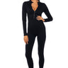 Front View Back To The Basics Zip Front Long Sleeve Catsuit