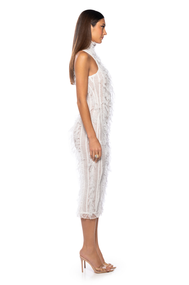 Side View Backstage Shredded Midi Dress In White view 2