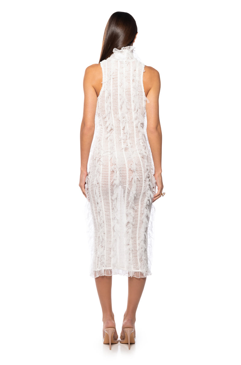 Back View Backstage Shredded Midi Dress In White