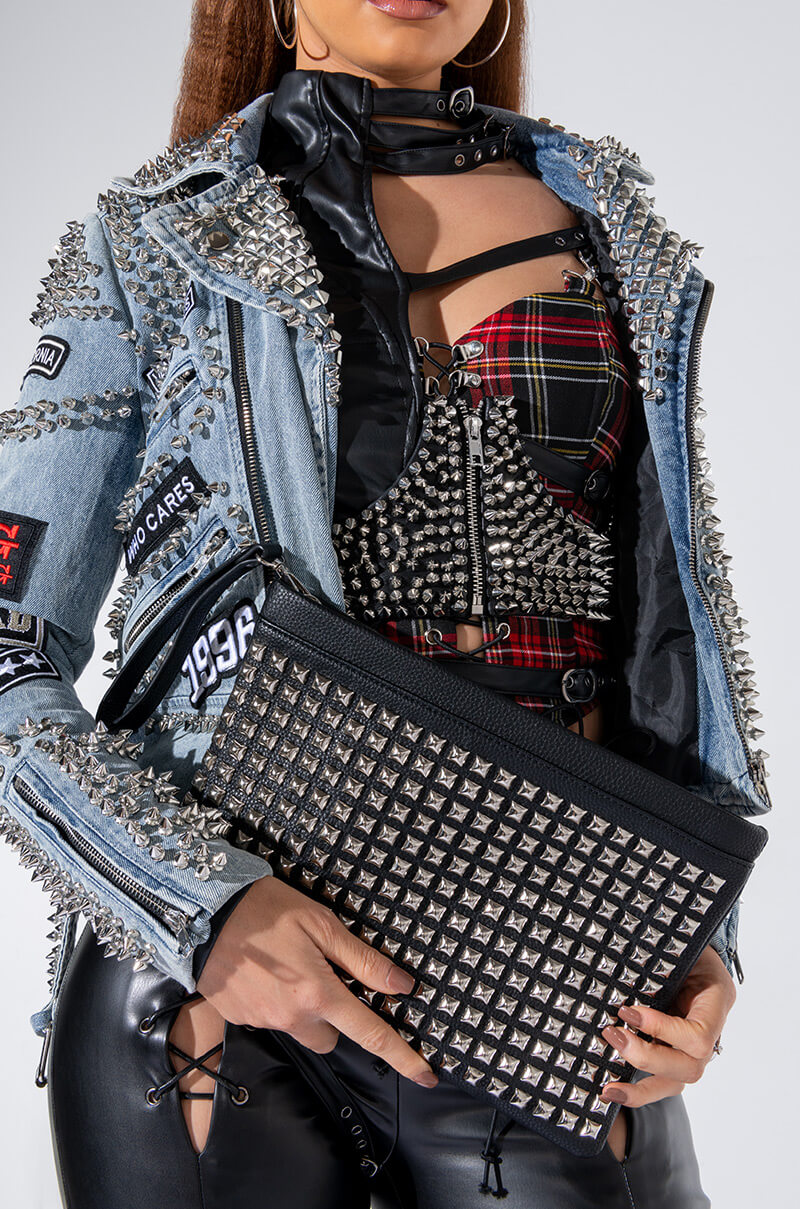 Front View Bad Romance Studded Clutch