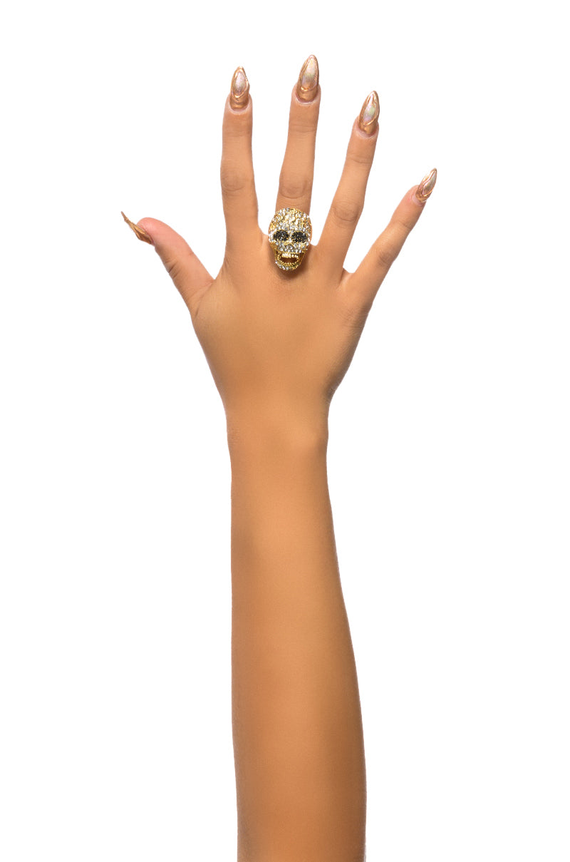 Front View Bad To The Bone Bling Skull Ring