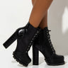 Side View Badass Platform Lace Up Bootie in Black Croc