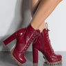 Front View Badass Platform Lace Up Bootie in Wine