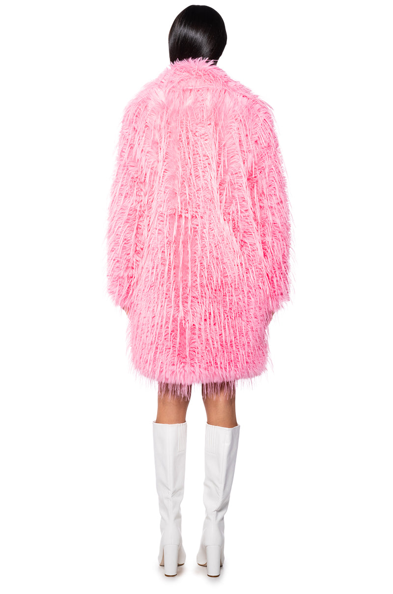 Detail View Baddest Out Faux Fur Coat In Pink