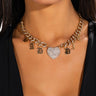 Front View Baddie Babe Rhinestone Charm Necklace