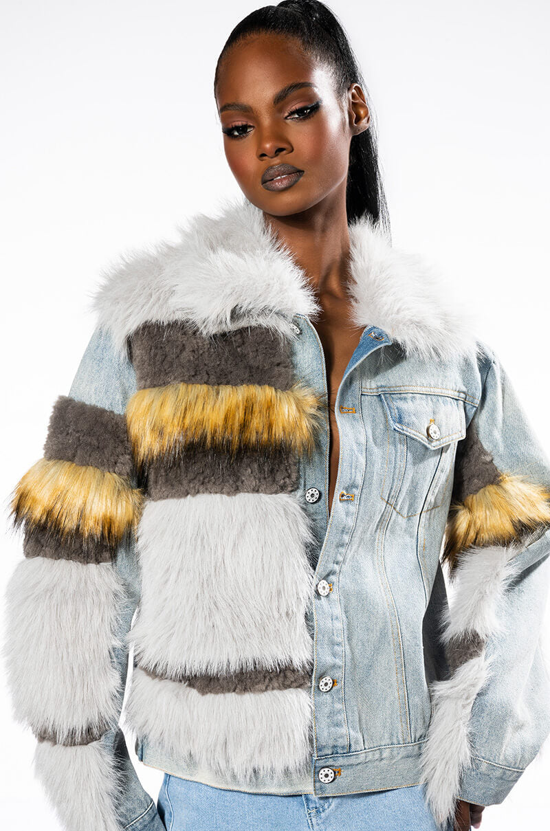 BIA FAUX FUR LAYERED DENIM view 0