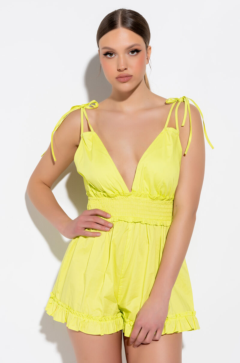 Front View Bahama Babe Stretch Linen Romper