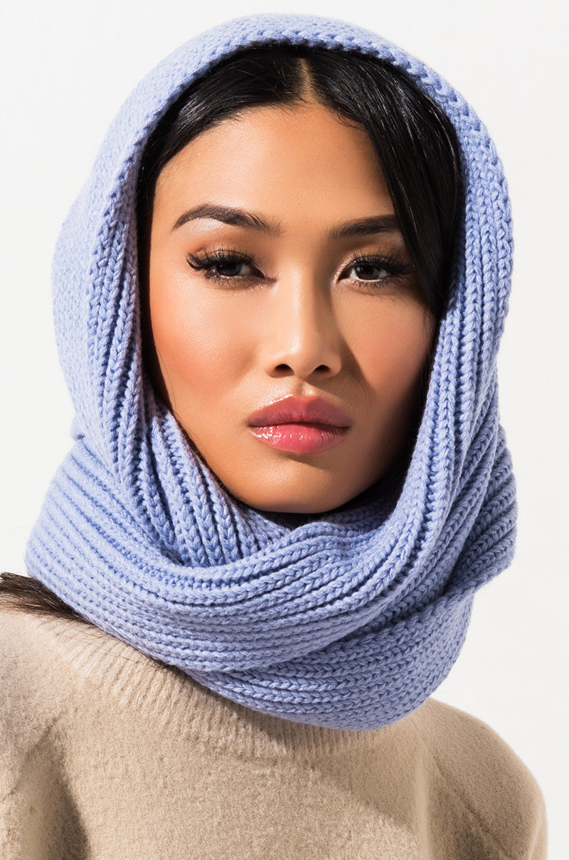 Front View Bailee Knit Infinity Scarf in Periwinkle 0