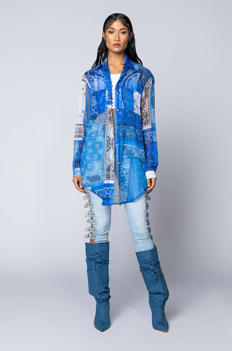 Full View Bandana Popsicle Long Shirt in Blue Multi