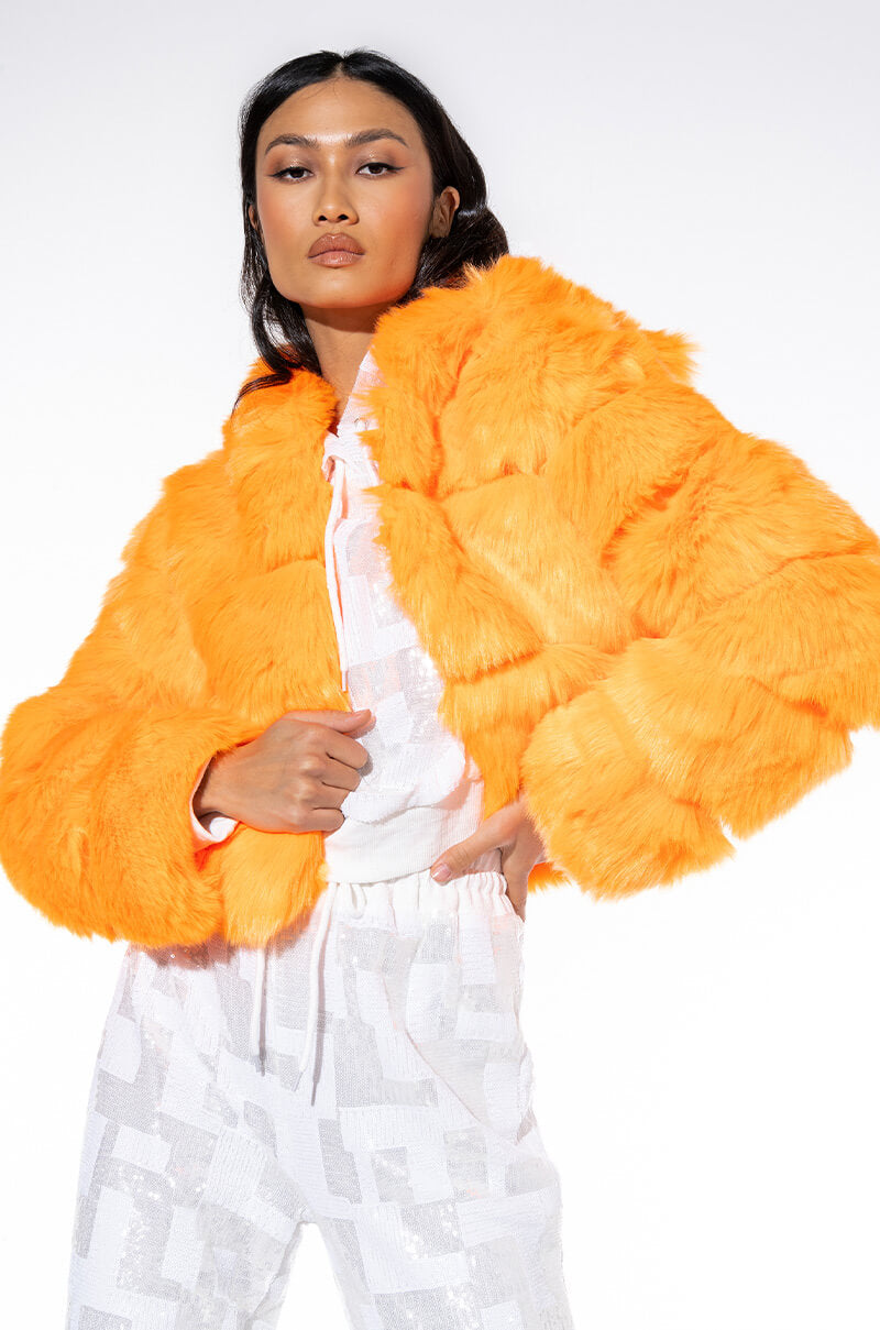 Front View Bape Orange Faux Fur Jacket