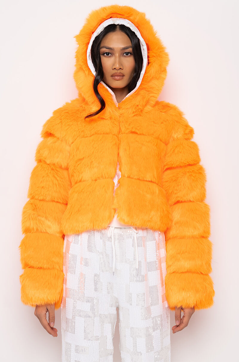Detail View Bape Orange Faux Fur Jacket