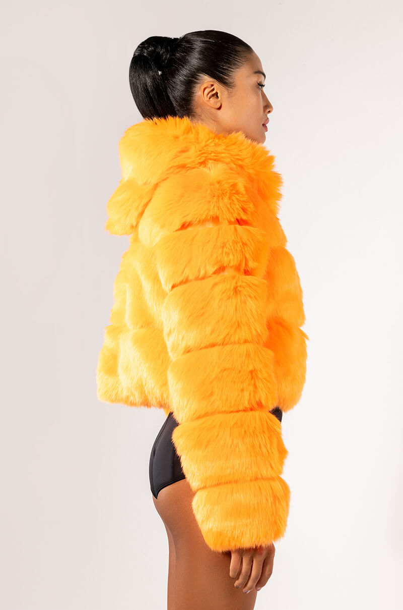 Detail View Bape Orange Faux Fur Jacket
