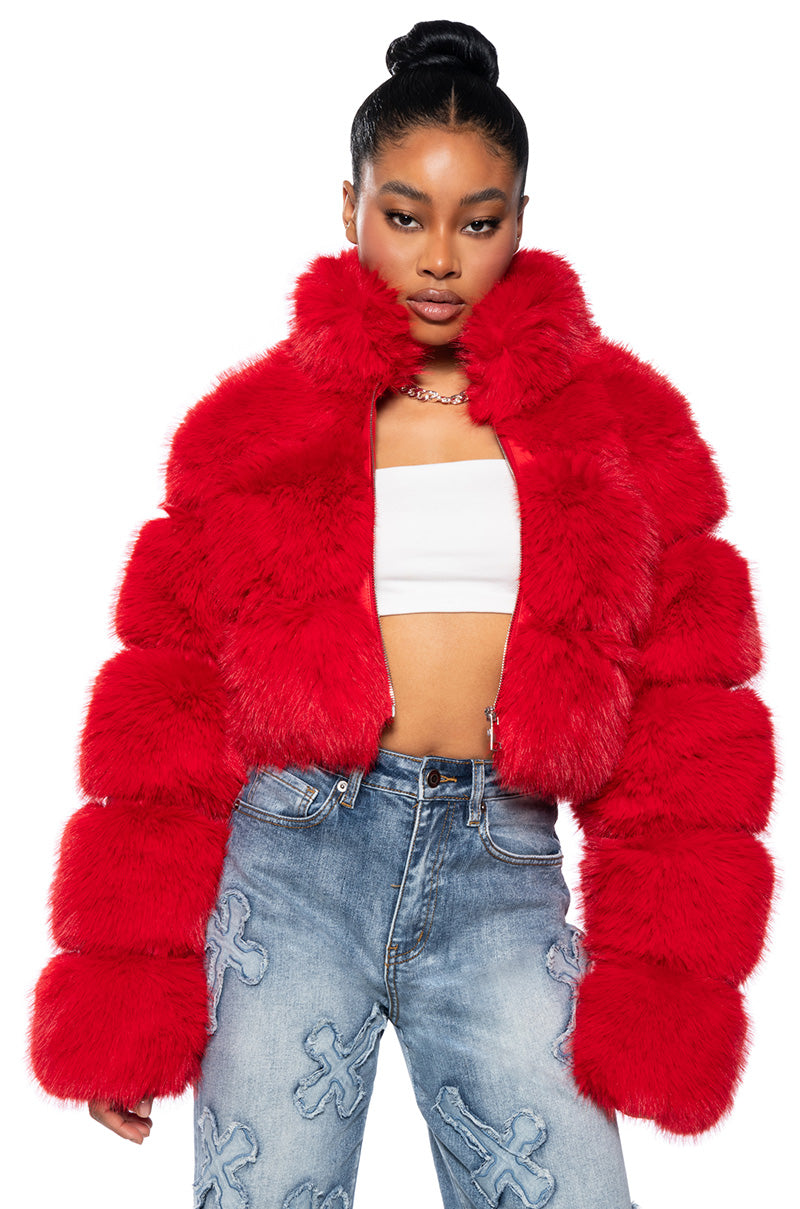 Front View Barbz Faux Fur Jacket