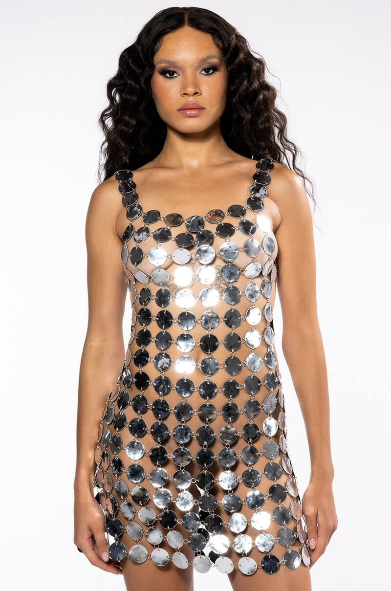 Full View Barely There Coin Side Slit Mini Dress