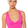 Front View Basic Luxe Longline Bra Top In Neon Pink