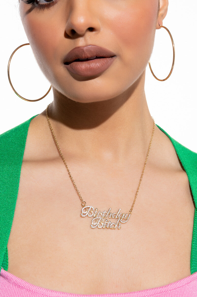 Front View Bday Bish Pave Gold Necklace