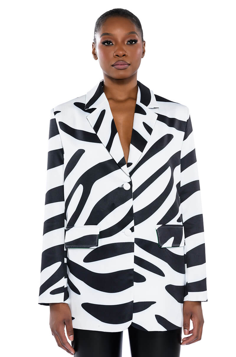 Side View Be Bold Oversized Zebra Blazer