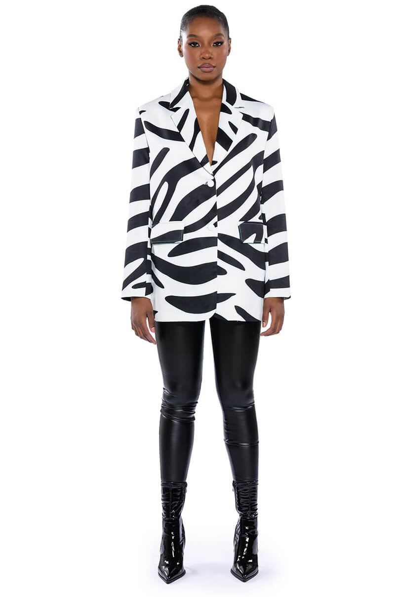 Detail View Be Bold Oversized Zebra Blazer