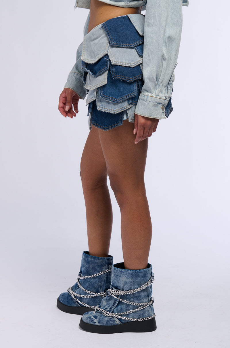 Side View Be With Me Panel Denim Mini Skirt