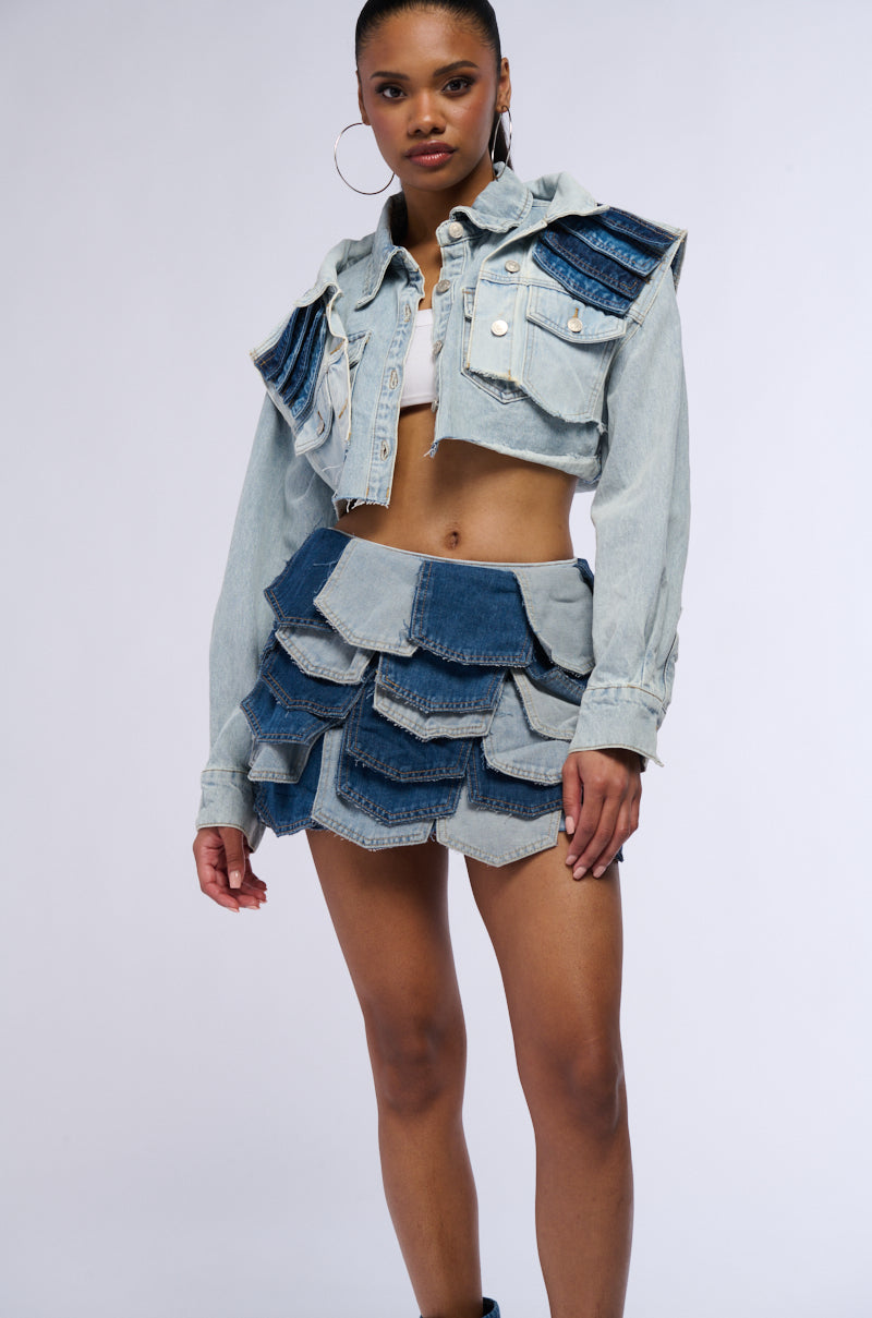 Detail View Be With Me Panel Denim Mini Skirt
