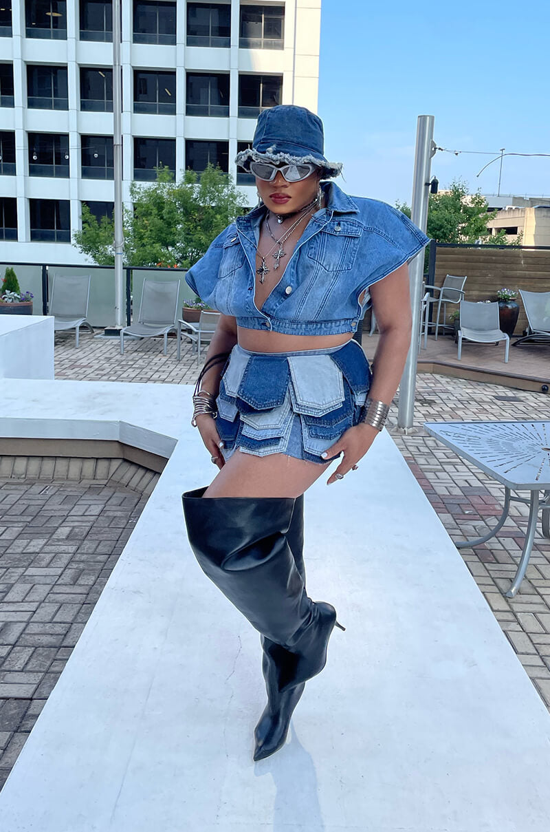 Extra View Be With Me Panel Denim Mini Skirt