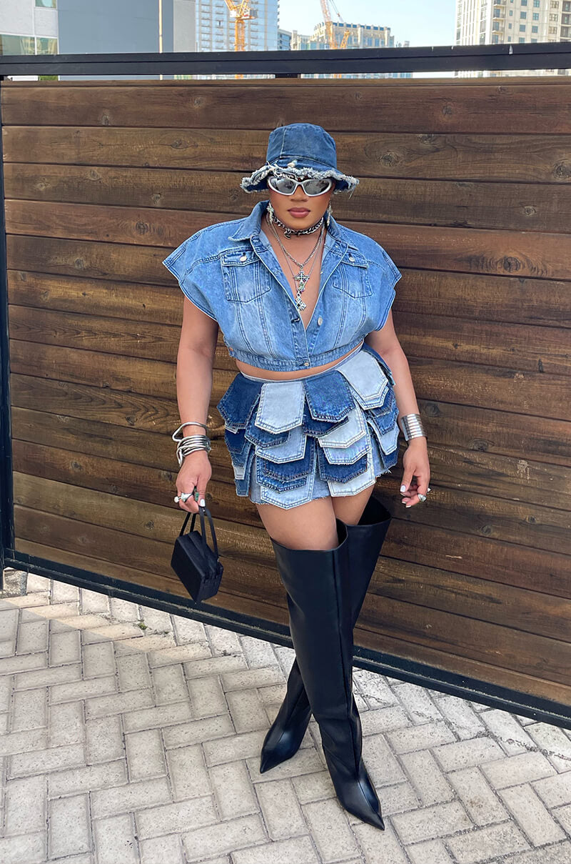 Extra View Be With Me Panel Denim Mini Skirt