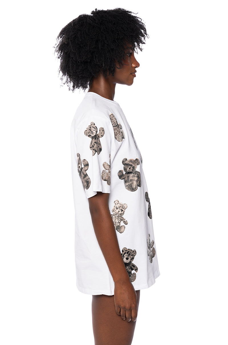 Detail View Bear With Me Embellished Tee In White