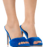 Front View Beast Mode Fuzzy Pointed Toe Sandal In Blue