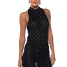 Front View Beautiful Mistakes Mock Neck Low Back Beaded Mini Dress