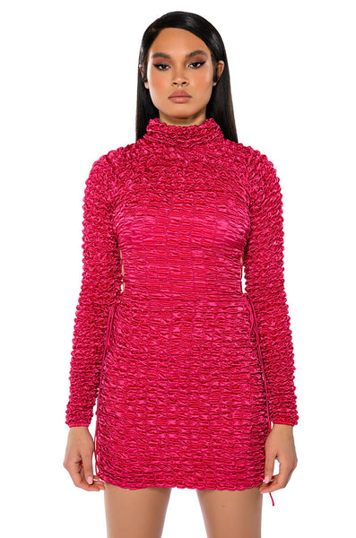 BEAUTIFUL SOUL BUBBLE STRETCH LONG SLEEVE MINI DRESS – AKIRA