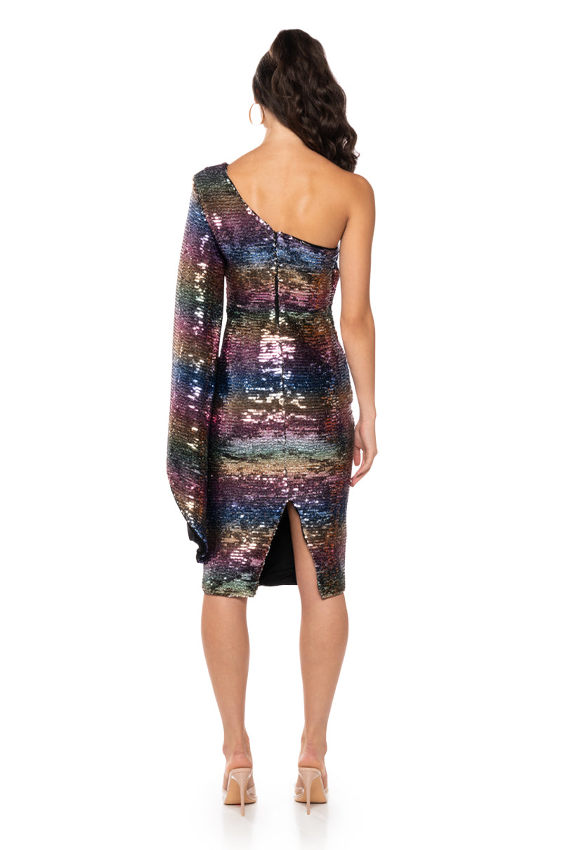 Full View Beauty In Color One Shoulder Sequin Midi Dress view 5