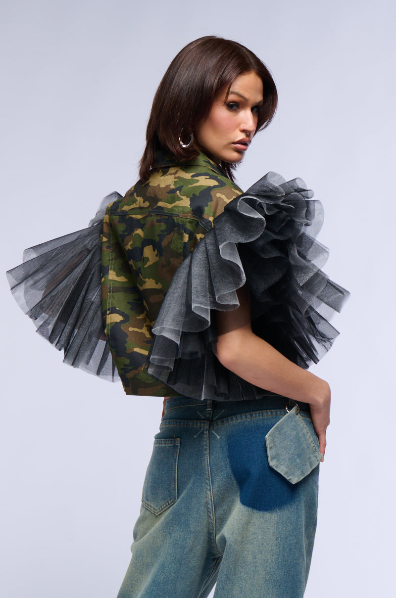 Full View Bebe Lux Tulle Shoulder Camo Vest