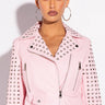 Front View Bebe Rosa Grommet Moto Jacket