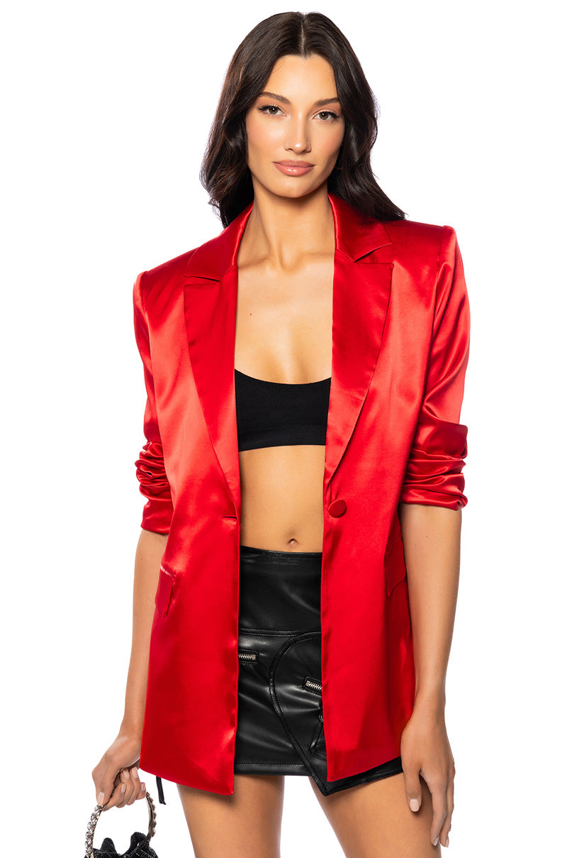 Front View Becca Satin Luxe Blazer