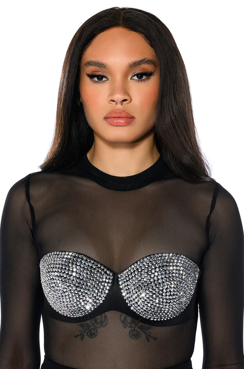 Front View Bedazzle Support Bra C Cup