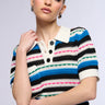 Front View Bee Stripe Knit Short Sleeve Sweater