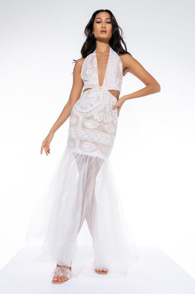 BEEN THE QUEEN PEPLUM LACE MAXI DRESS WHITE AKIRA BEEN THE QUEEN PEPLUM LACE MAXI DRESS WHITE AKIRA