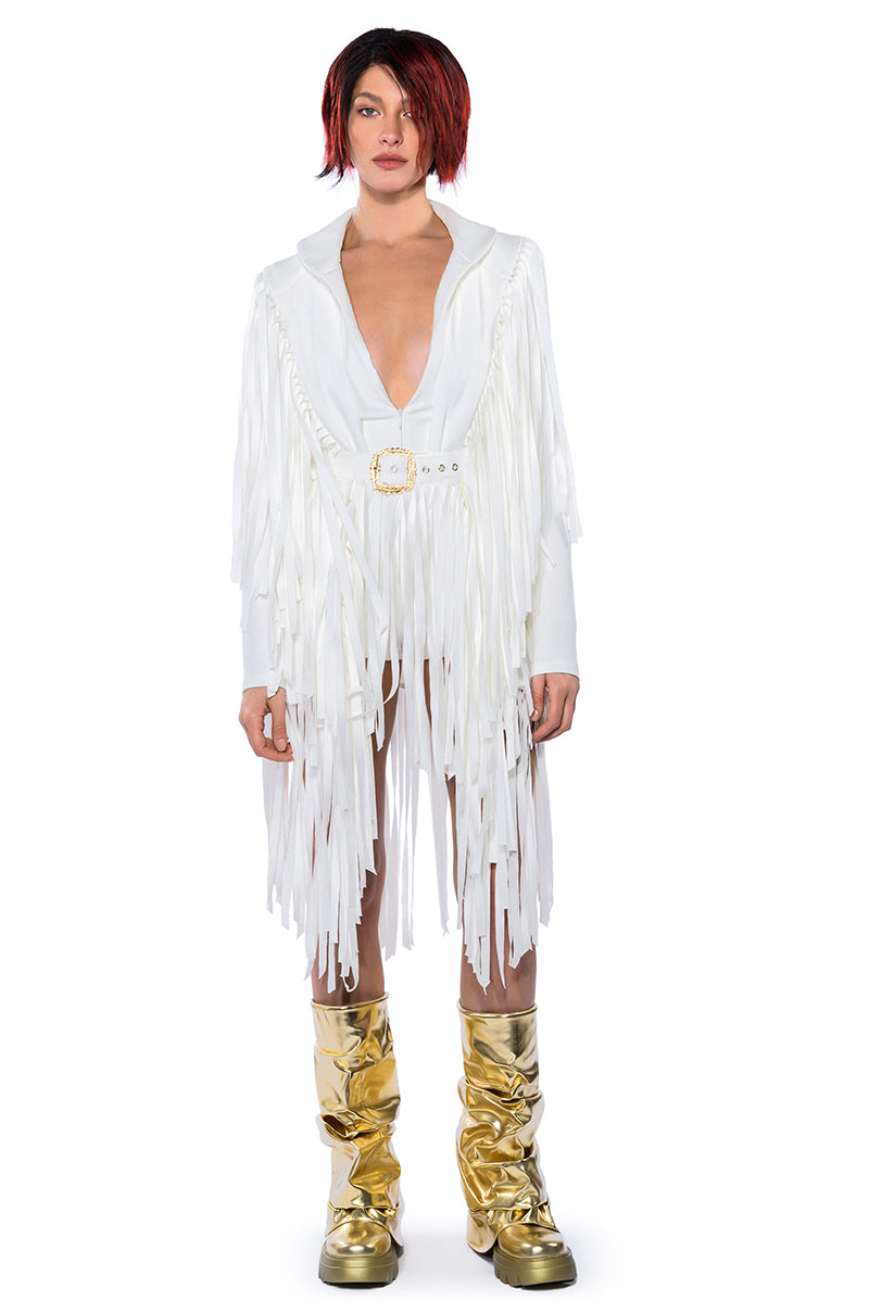 Extra View Been Winning Long Sleeve Fringe Romper