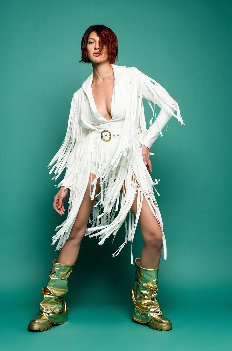 Extra View Been Winning Long Sleeve Fringe Romper
