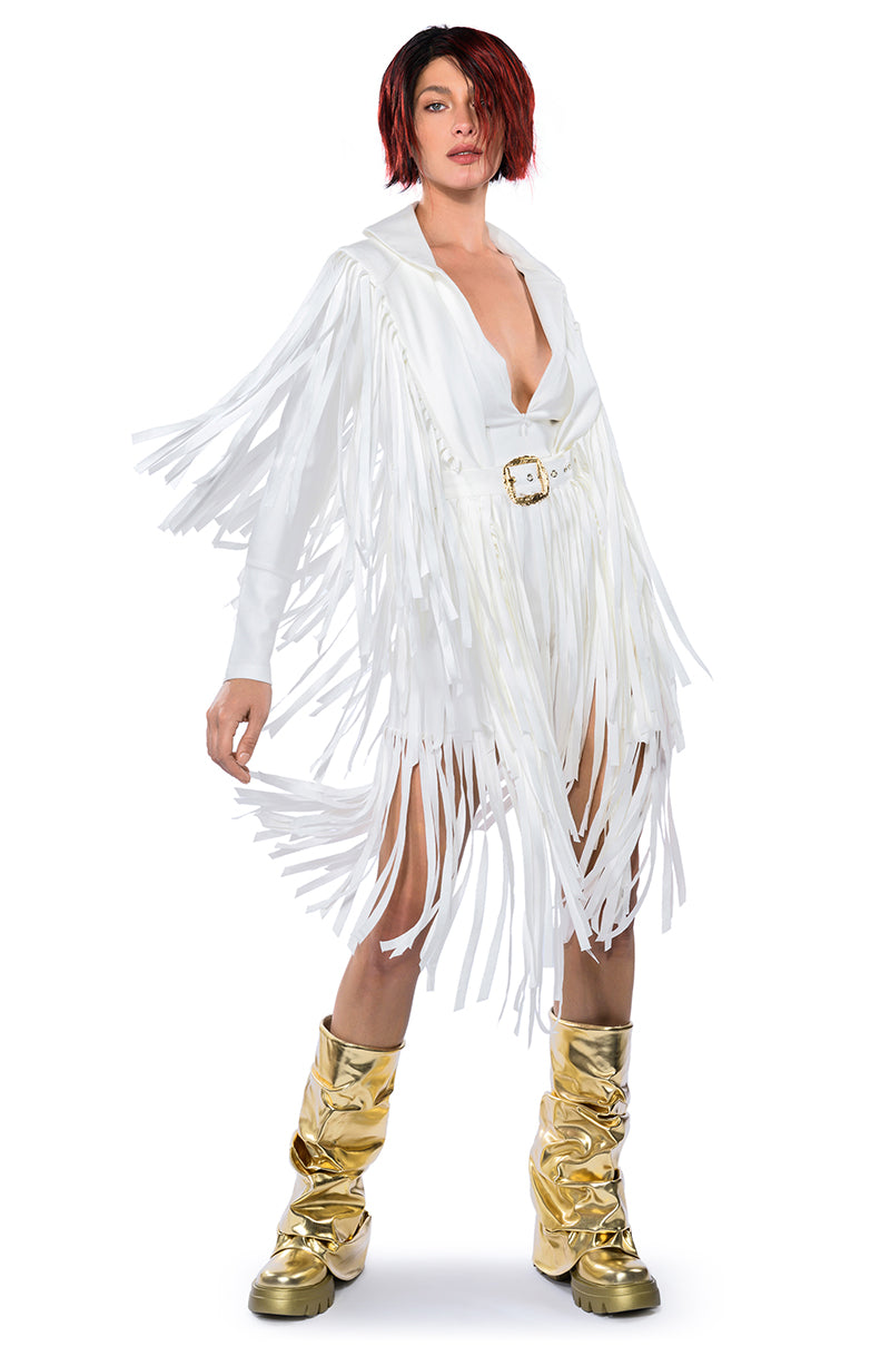 Extra View Been Winning Long Sleeve Fringe Romper