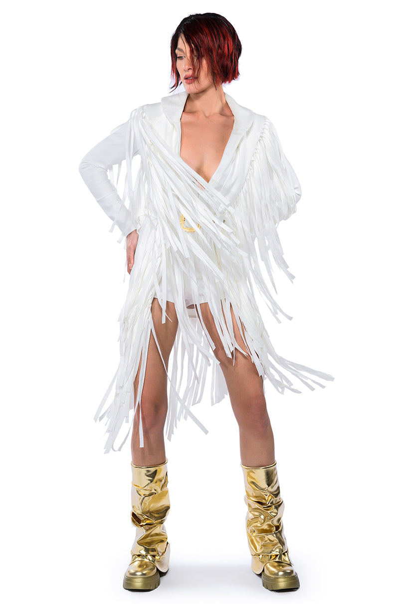 Extra View Been Winning Long Sleeve Fringe Romper