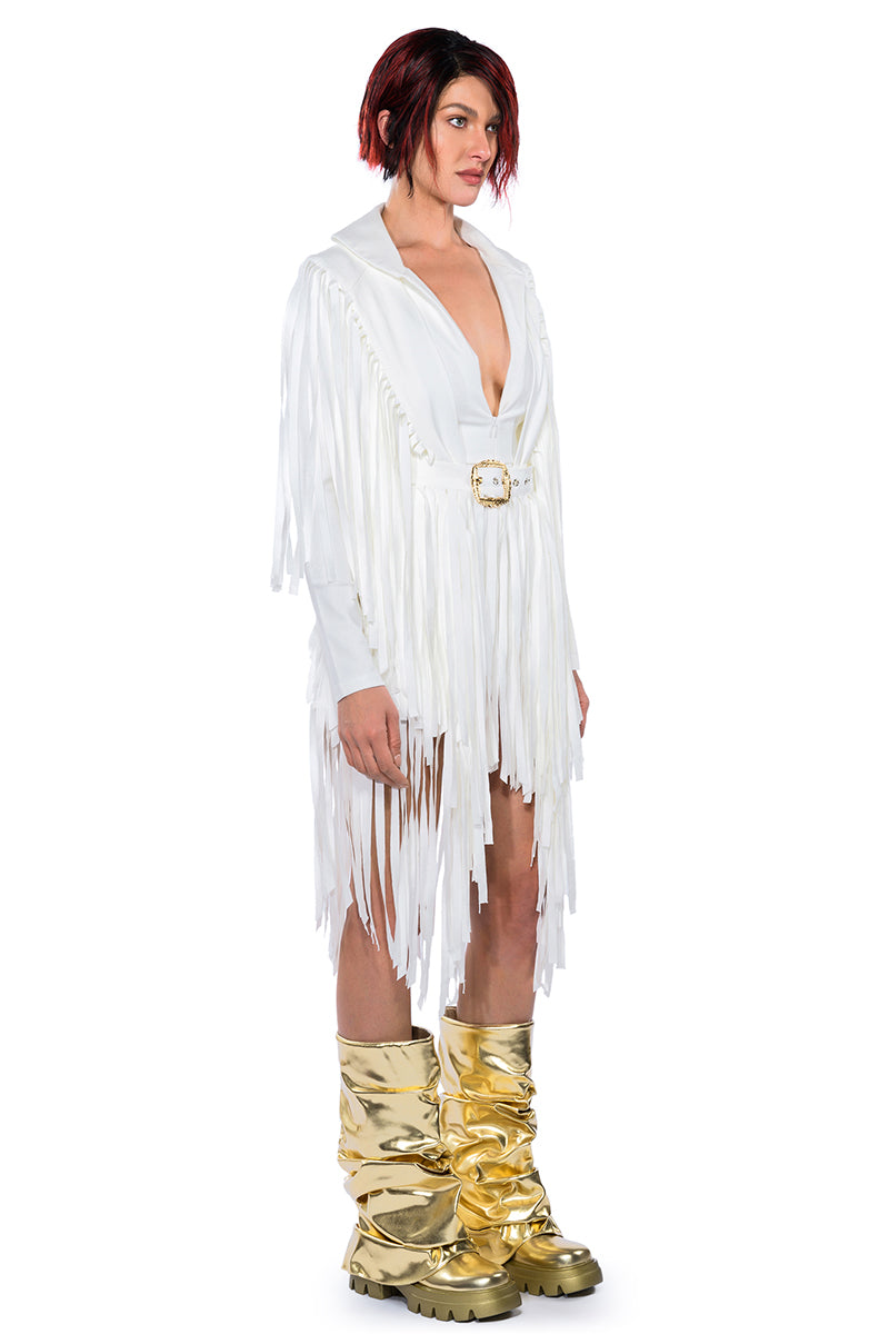 Extra View Been Winning Long Sleeve Fringe Romper