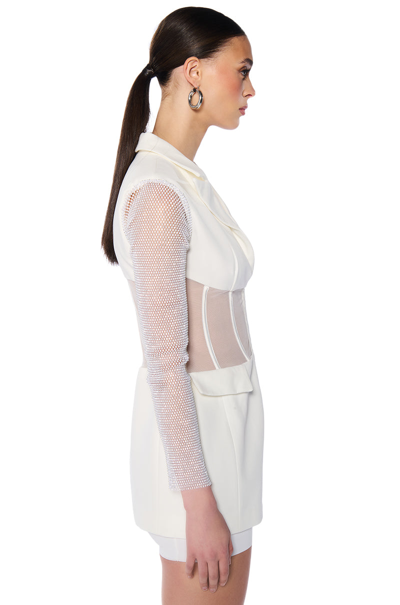 Detail View Beibs In The Trap Corset Blazer Dress With Rhinestone Sleeves