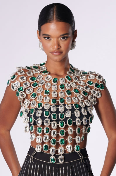 BEJEWLED EMERALD SLEEVELESS TOP – AKIRA