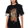 Front View Believe It Mixed Fabric Asymmetrical Rhinestone T-shirt