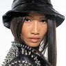 Front View Bella Faux Leather Bucket Hat